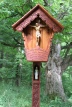 Carved post with Marian statue for Alpine Wayside Shrine 
